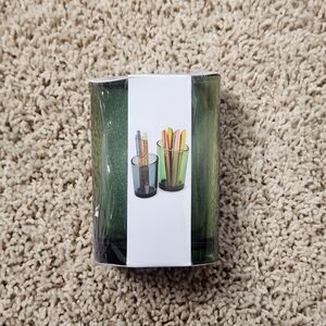 2 Count Green and Blue Tinted Glass Pencil Cups